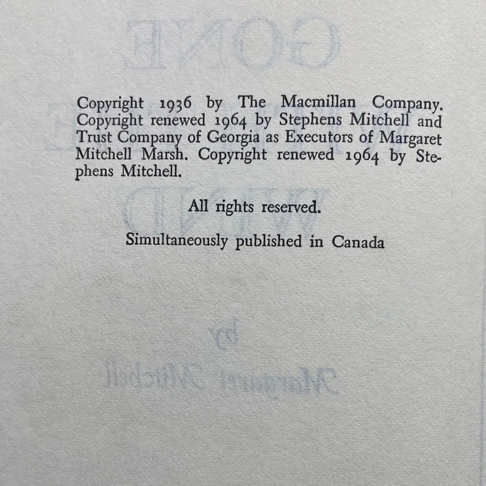 Vintage Classic 'Gone with the Wind' Book copyright 1964 (second printing)